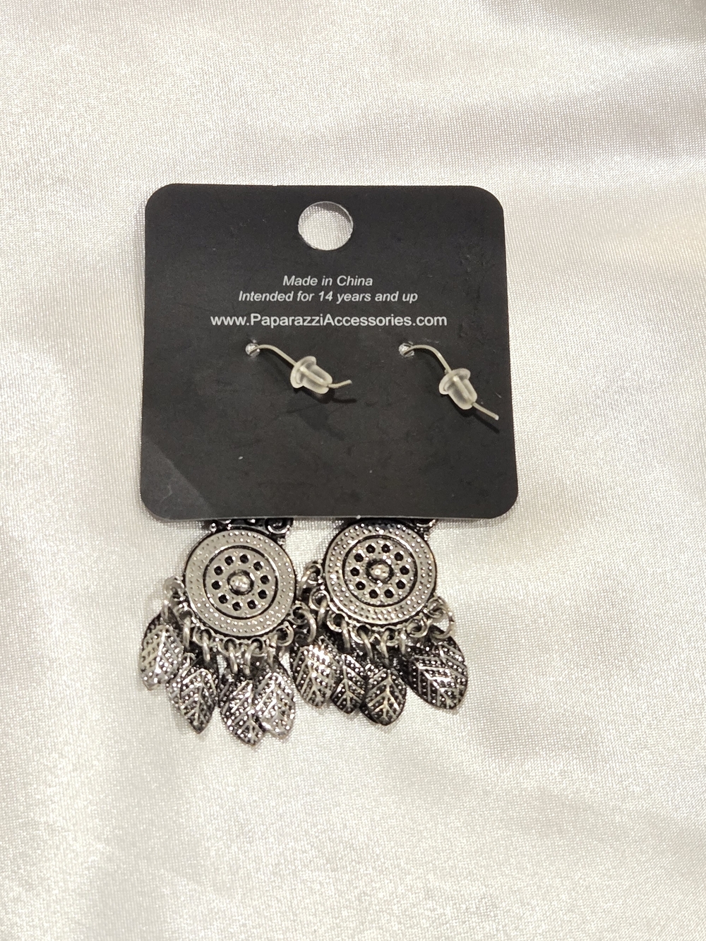 paparazzi Silver-Tone Bohemian Medallion Earrings with Brown Accents - Picture 3 of 3